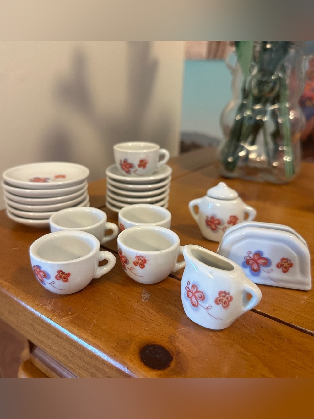 Miniature Tea Set with Red Floral Motif